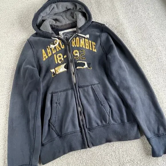 🔥Vintage Y2K Abercrombie & Fitch Spell out Faded Distressed Zip Up Mens Hoodie - Picture 2 of 16